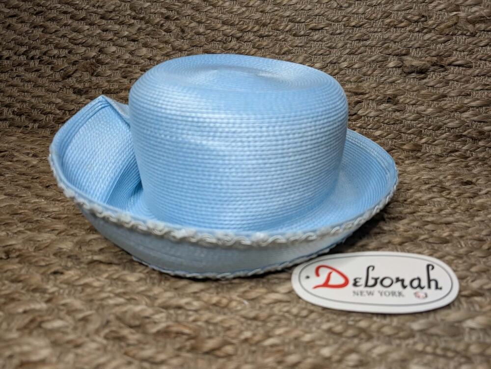NEW! Deborah New York Light Blue Straw Derby Hat Fashion Church One Size